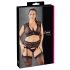 Cottelli Plus Size - set crnog čipkastog donjeg rublja s kristalima