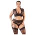 Cottelli Plus Size - set crnog čipkastog donjeg rublja s kristalima