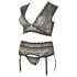 Cottelli Plus Size - set crnog čipkastog donjeg rublja s kristalima