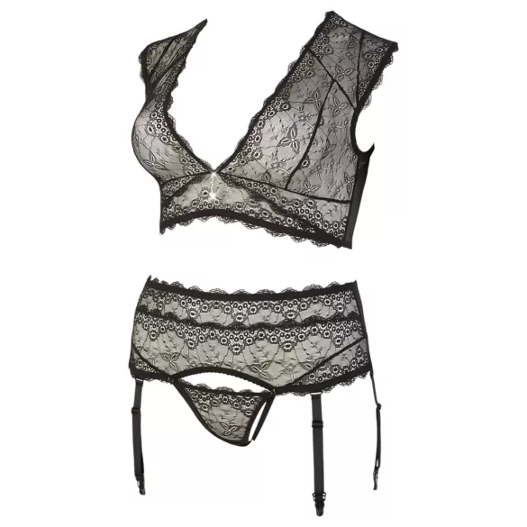 Cottelli Plus Size - seksi komplet donjeg rublja sa čipkom i strass detaljima - XL