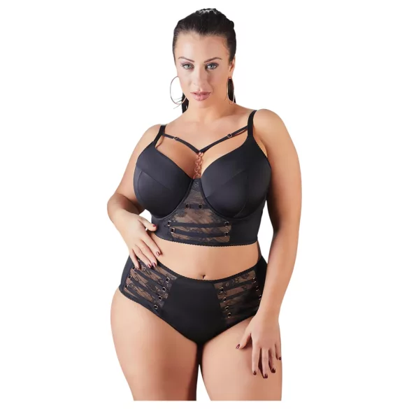 Cottelli Plus Size - grudnjak s čipkom i naramenicama (crni)