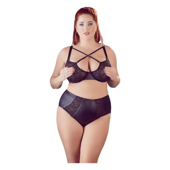 Cottelli Plus Size - grudnjak s križnim trakama i gaćice (crne) - 85E/L