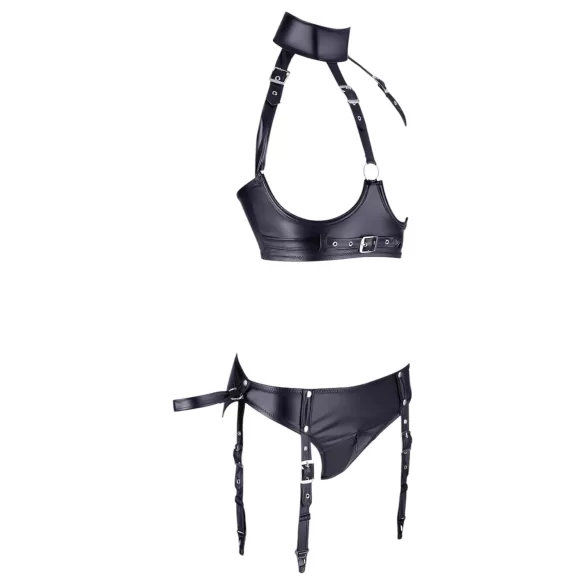 Cottelli Bondage - sjajni grudnjak set s lisicama - crna - L
