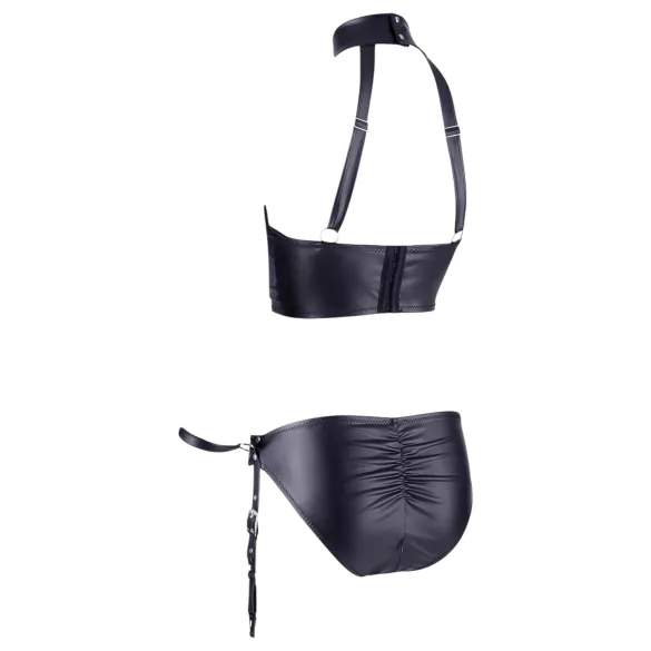 Cottelli Bondage - sjajni grudnjak set s lisicama - crna - L