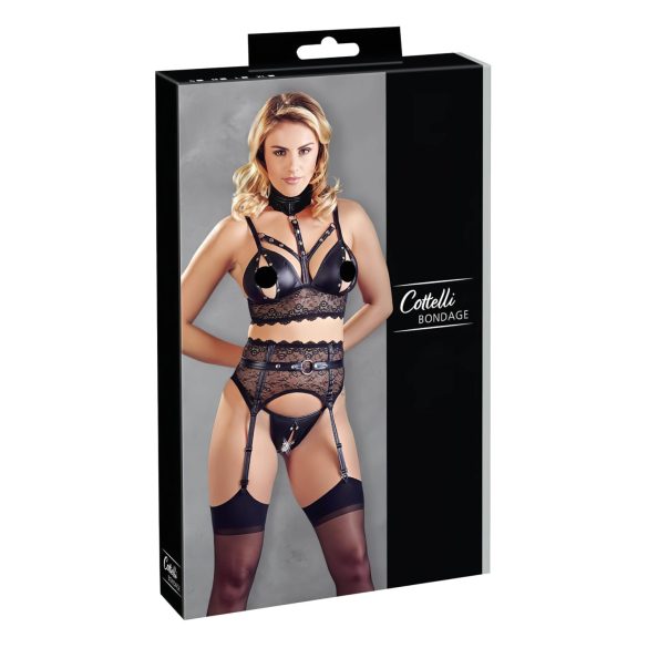 Cottelli Bondage - čipkasti set s lisicama (crni) - L