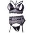 Cottelli Bondage - čipkasti set s lisicama (crni) - XL