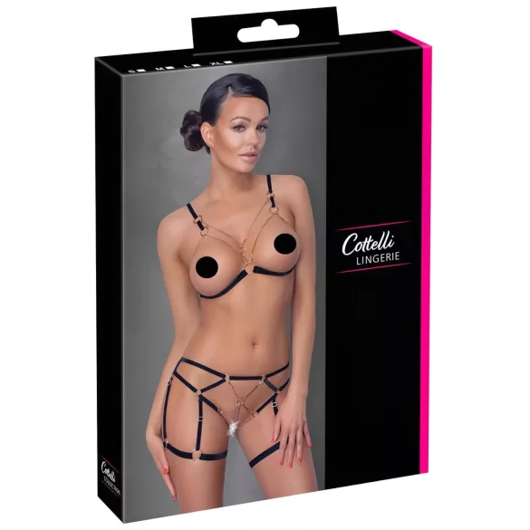 Cottelli - lančani ukrasni body harness - 2-dijelni - crna - M