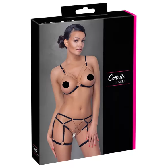 Cottelli - lančani ukrasni body harness - 2-dijelni - crna - L