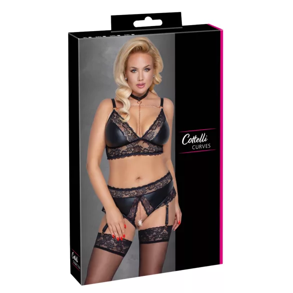 Cottelli Curves - komplet donjeg rublja sjajnog izgleda - crna - 2XL