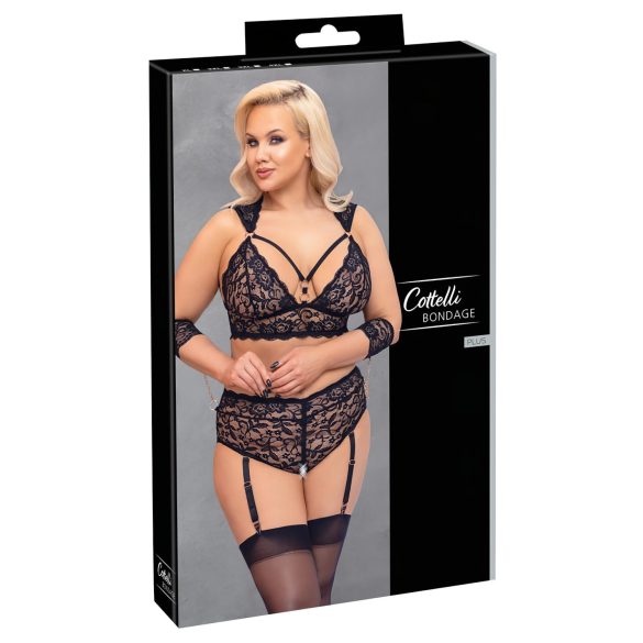 Cottelli Bondage Plus Size - čipkasti grudnjak set (crna) - 3XL