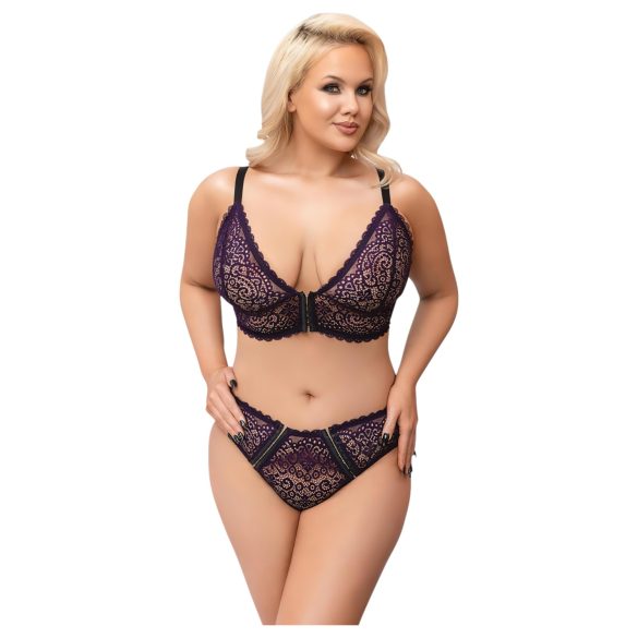 Cottelli Plus Size - prozirni uzorak grudnjak set (ljubičasta)