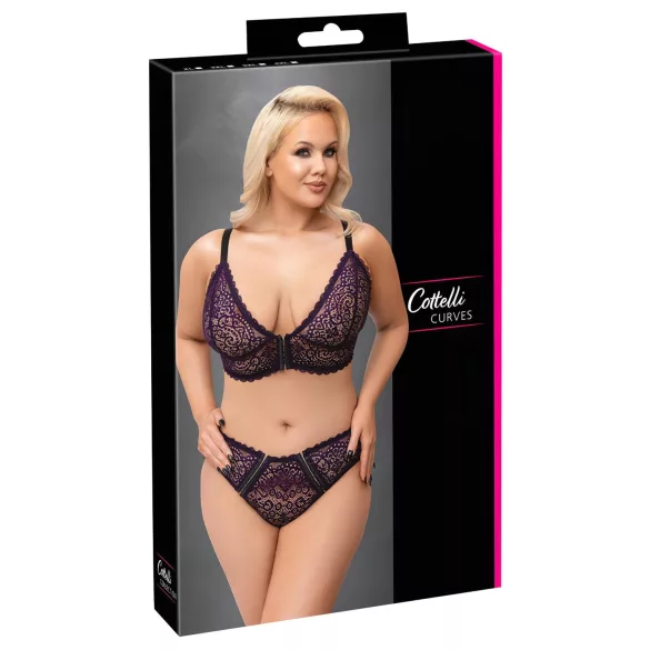 Cottelli Plus Size - prozirni uzorak grudnjak set (ljubičasta) - 2XL