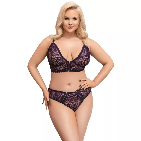 Cottelli Plus Size - prozirni uzorak grudnjak set (ljubičasta) - 2XL
