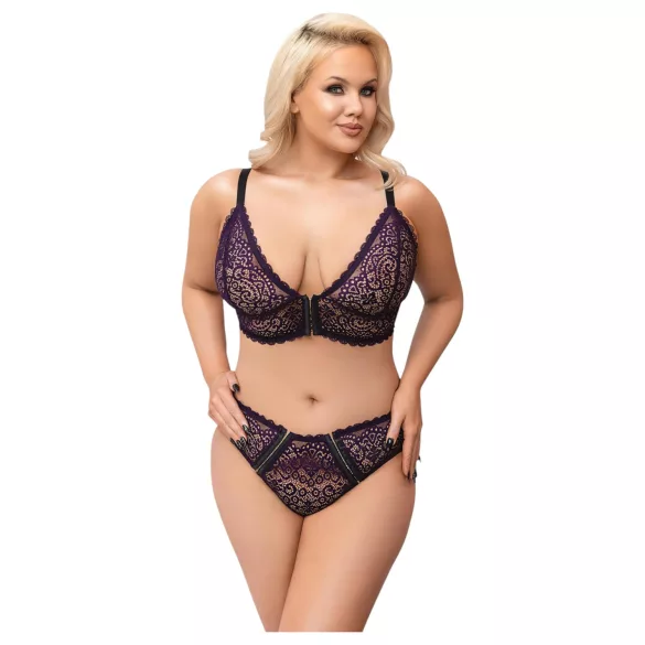 Cottelli Plus Size - prozirni uzorak grudnjak set (ljubičasta) - 2XL