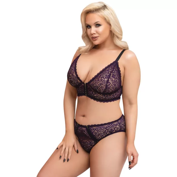 Cottelli Plus Size - prozirni uzorak grudnjak set (ljubičasta) - 2XL