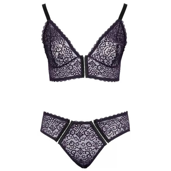 Cottelli Plus Size - prozirni uzorak grudnjak set (ljubičasta) - 2XL