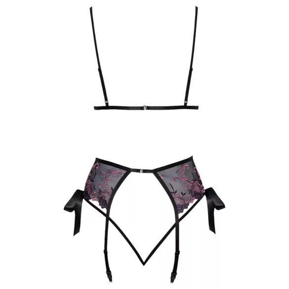 Kissable - pink-ljubičasti vezeni grudnjak set (crni) - L/XL