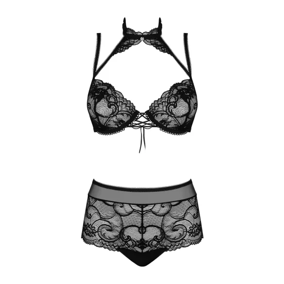 Obsessive Elizenes - uzorkovani, prozirni grudnjak set (crna)