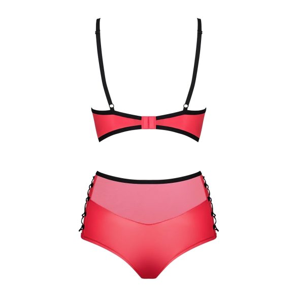 Obsessive Leatheria - set grudnjaka s efektom kože (crveni) - S/M