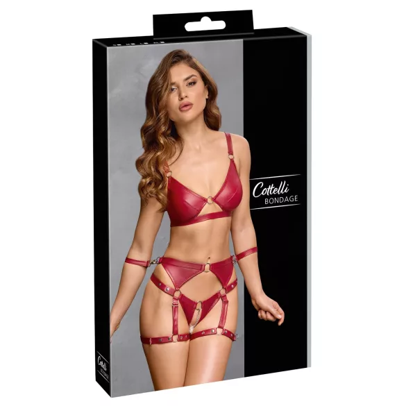 Cottelli Bondage sjajni grudnjak set i lisice (crveni) - L