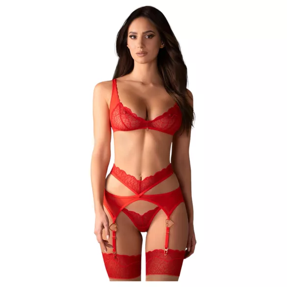 Obsessive Cupid Desir - čipkasti set donjeg rublja - crveno - L/XL