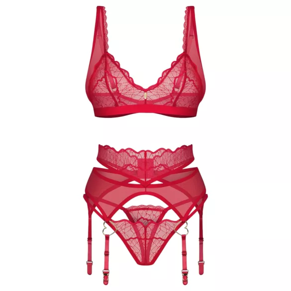 Obsessive Cupid Desir - čipkasti set donjeg rublja - crveno - L/XL