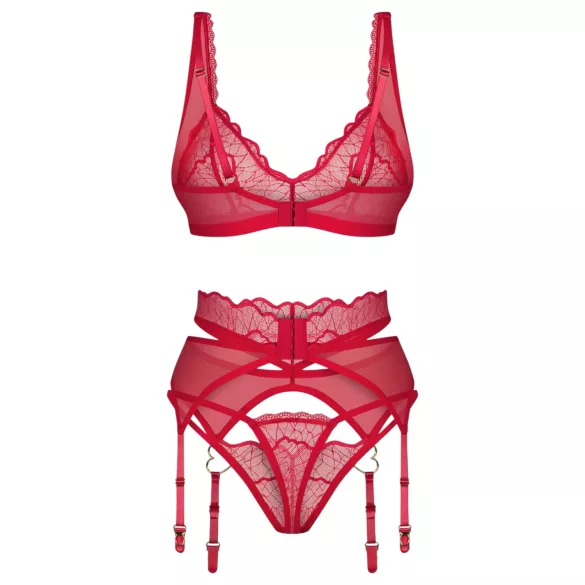 Obsessive Cupid Desir - čipkasti set donjeg rublja - crveno - L/XL