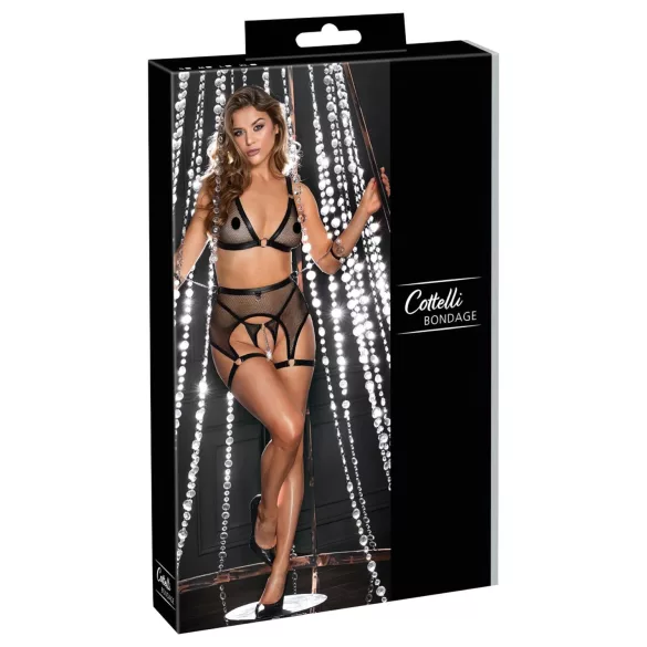 Cottelli Bondage - neprozirni mrežasti set s lancima - crna