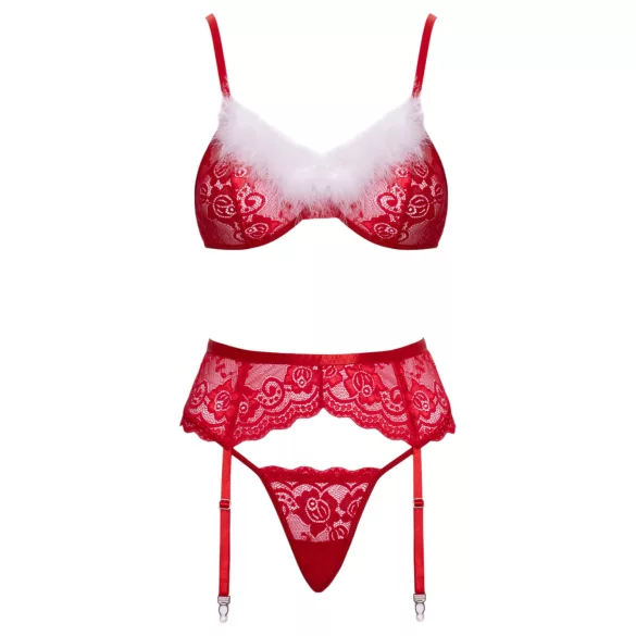 Cottelli - čipkasti božićni grudnjak set - crvena - L/XL