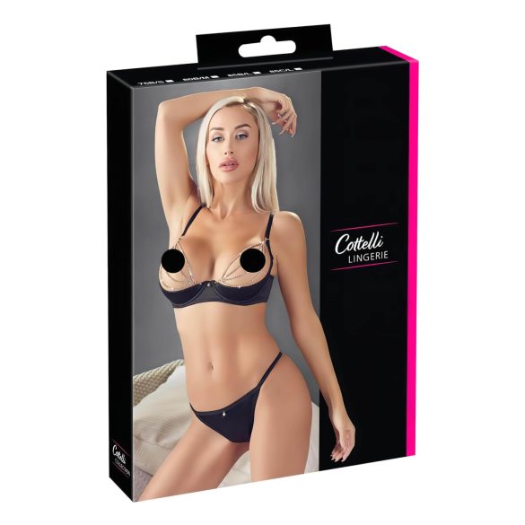 Cottelli - Satin grudnjak s lancem i cirkonima (crni) - 80B/M