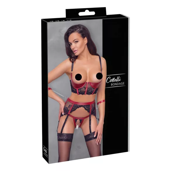 Cottelli Bondage - mrežasti grudnjak set s čipkom - crveni - XL