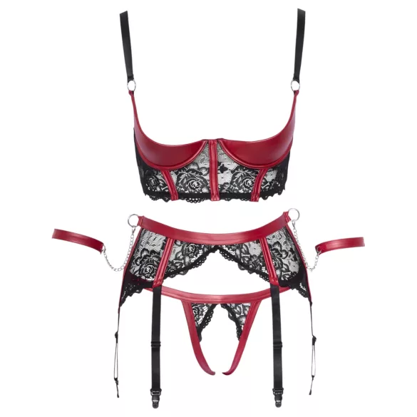 Cottelli Bondage - mrežasti grudnjak set s čipkom - crveni - XL