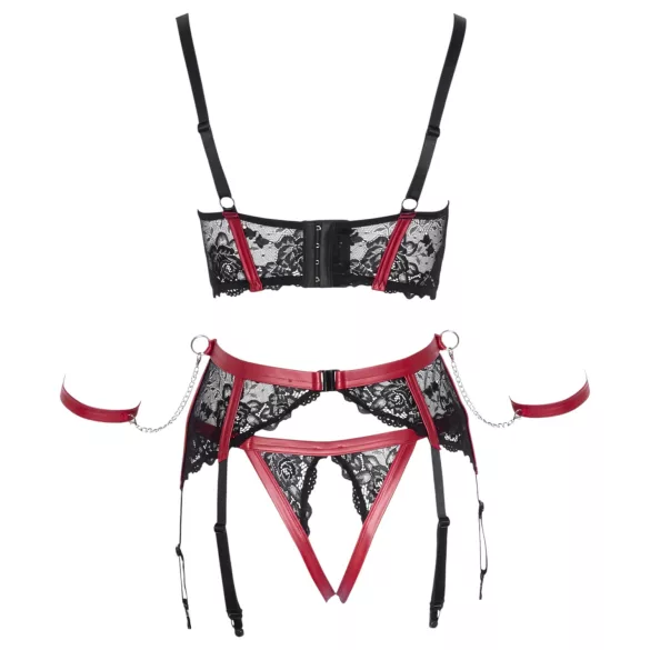 Cottelli Bondage - mrežasti grudnjak set s čipkom - crveni - XL