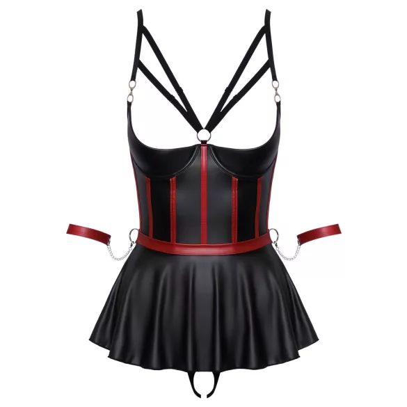 Cottelli Bondage - set donjeg rublja i lisice za zapešća - sjajni crni - 80B/M