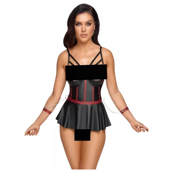 Cottelli Bondage - set donjeg rublja i lisice za zapešća - sjajni crni - 85B/L