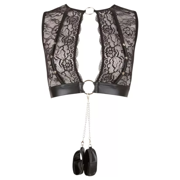 Cottelli Bondage - čipkasti set donjeg rublja + lisice (4‑dijelni) - M