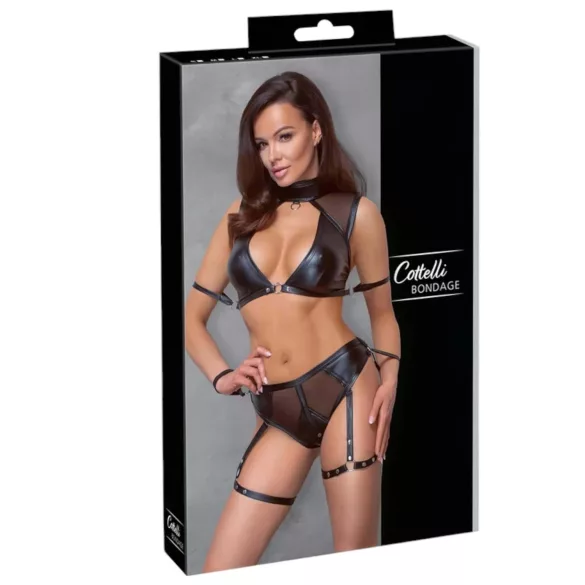 Cottelli Bondage - grudnjak set s mrežastim umetkom (crna)