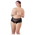 Cottelli Plus Size - čipkaste otvorene gaćice s perlicama - crne - XL