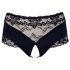 Cottelli Plus Size - otvorene čipkaste gaćice s biserima (crne) - XL