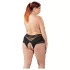 Cottelli Plus Size - čipkaste otvorene gaćice s perlicama - crne - XL