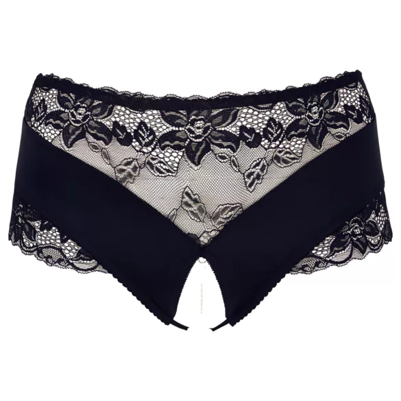Cottelli Plus Size - čipkaste otvorene gaćice s perlicama - crne - XL