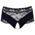 Cottelli Plus Size - čipkaste otvorene gaćice s perlicama - crne - 2XL