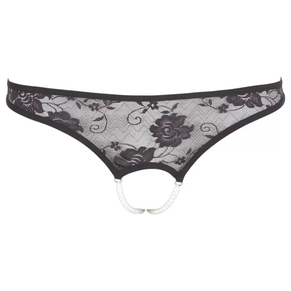 Cottelli - Otvorene čipkaste tange s perlicama - crne - XL