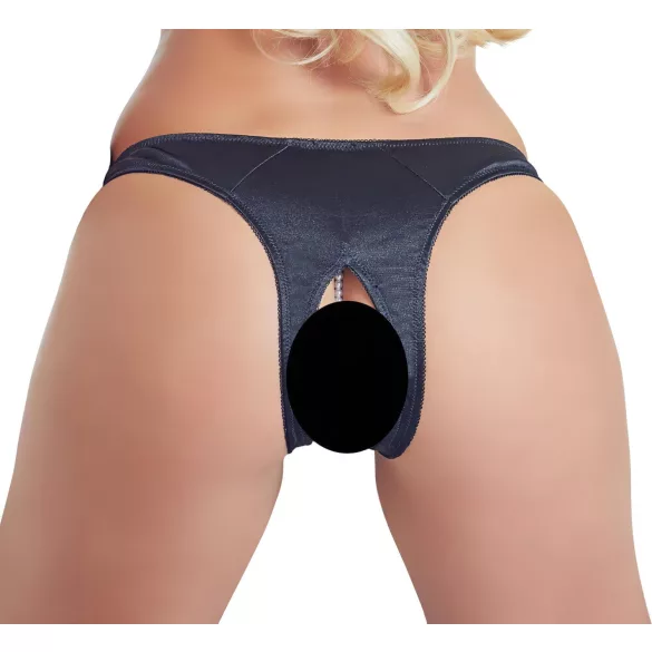 Cottelli - ženske tanga gaćice s perlicama i otvorom - crne - XL