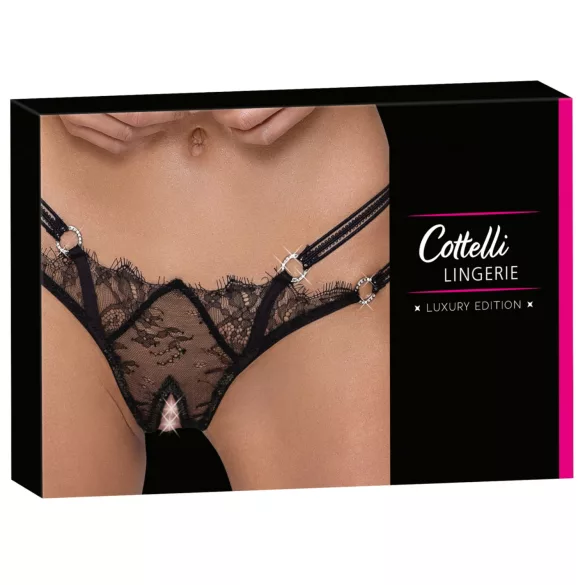 Cottelli - luksuzne otvorene tange s prstenom - crne