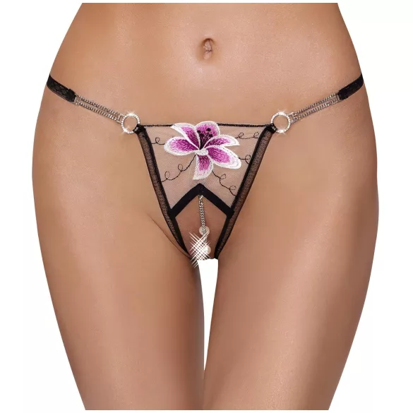 Cottelli - tanga s vezom ljiljana - crna bijela - luksuzna - M/L