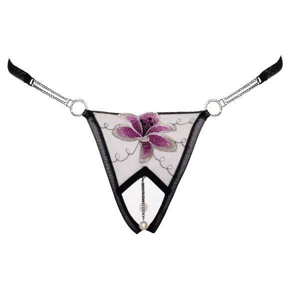 Cottelli - tanga s vezom ljiljana - crna bijela - luksuzna - M/L