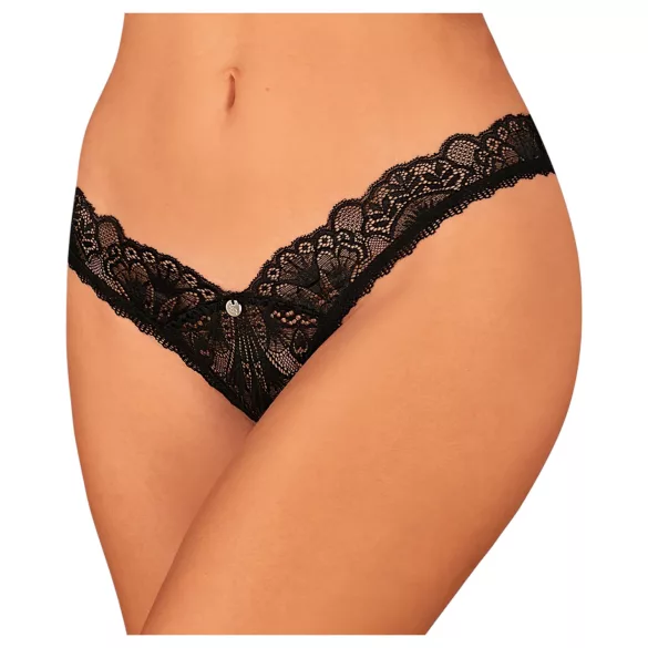Obsessive - čipkane otvorene tange - crna - XL/XXL