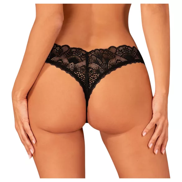 Obsessive - čipkane otvorene tange - crna - XL/XXL