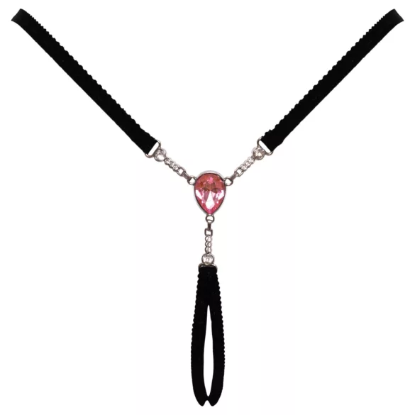 Cottelli - otvorene string tange s ukrasnim kamenčićem - crne - S-L